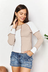 Double Take Color Block Exposed Seam Top OutfitFlow